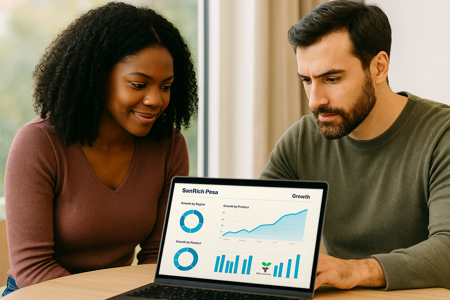 Woman using laptop to track growth