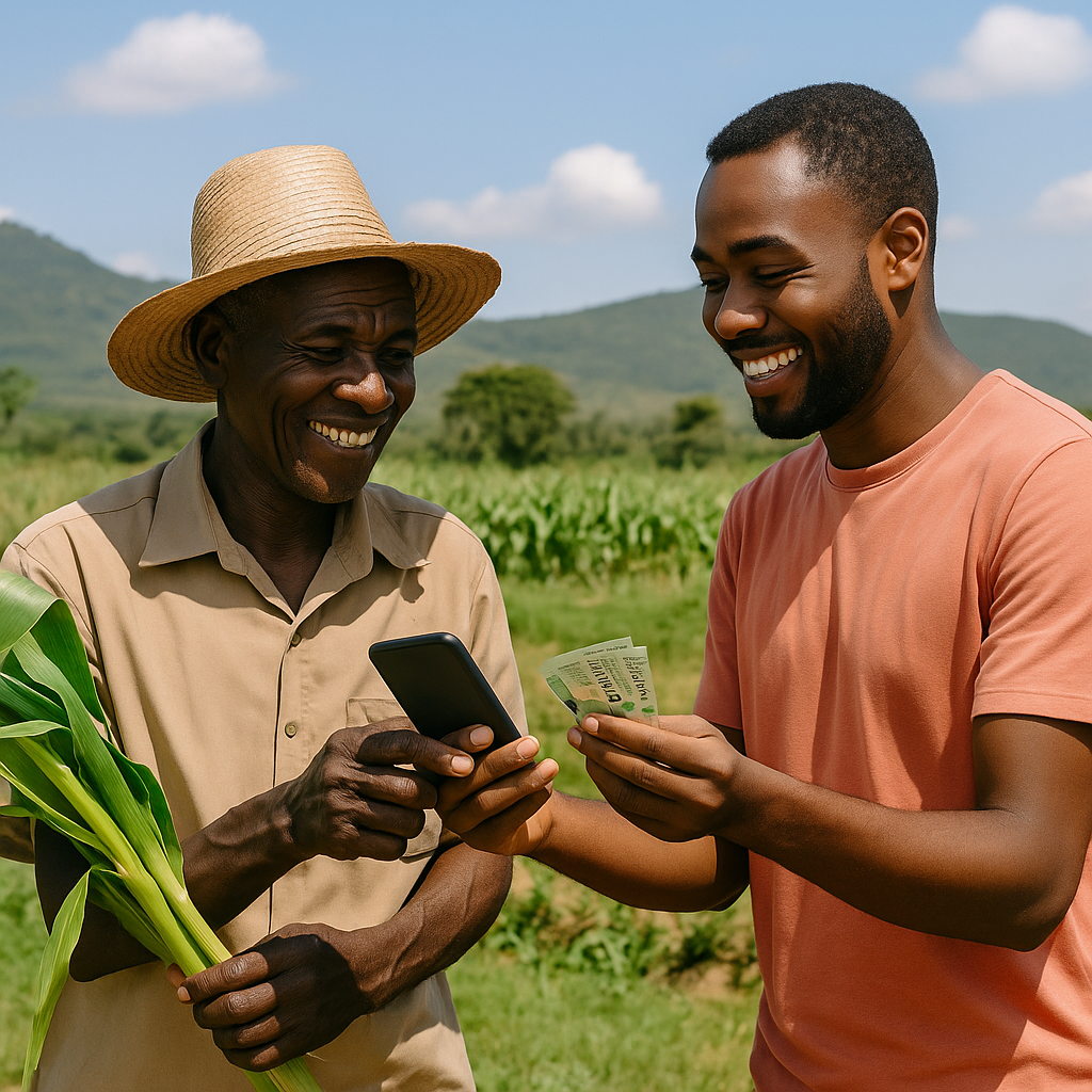 Farmer receiving mobile cash reward