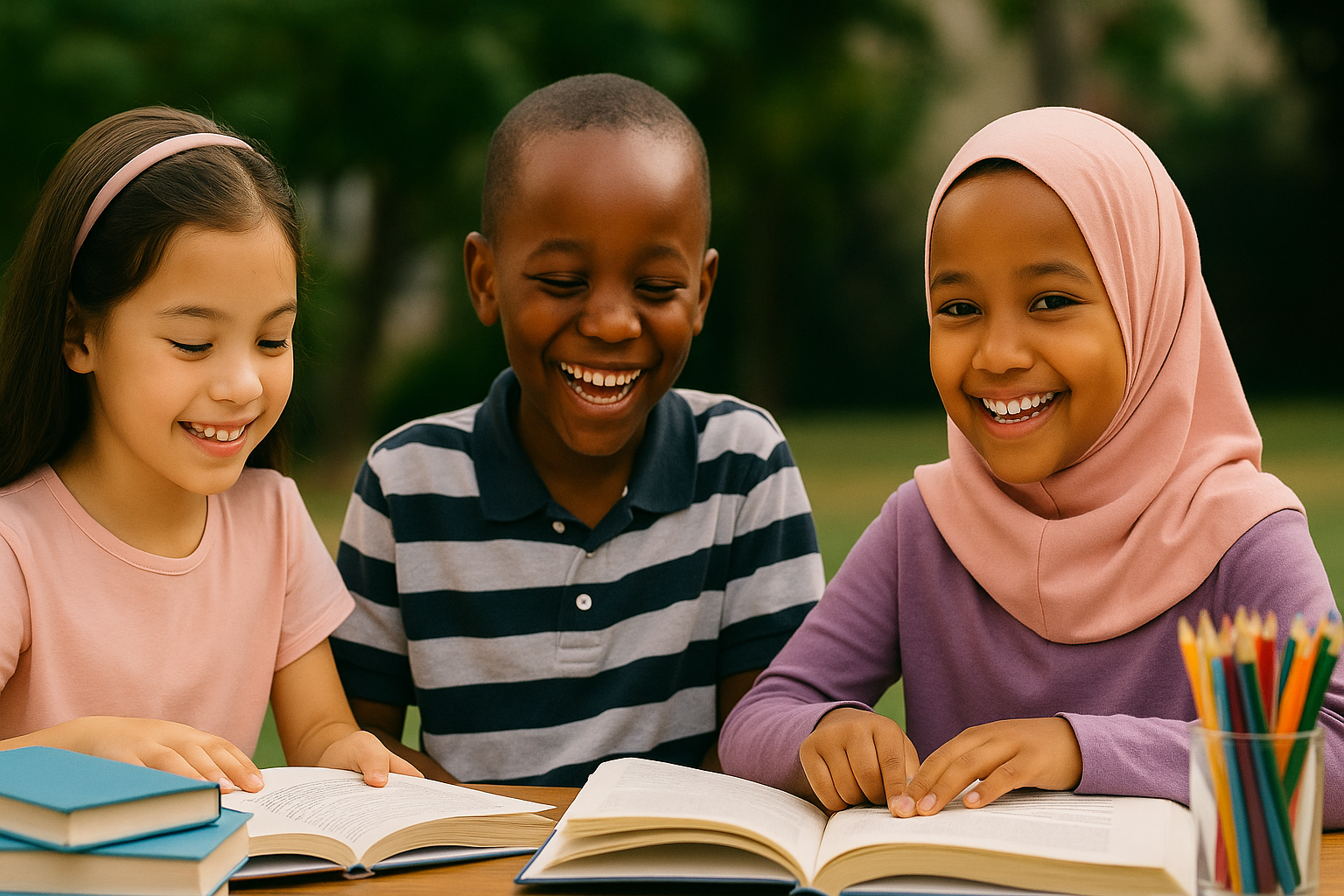 Kids learning with books and smiles